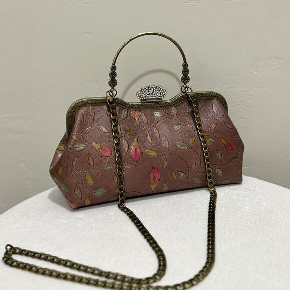 Handmade Vintage Style Genuine Embossed Cowhide Crown Shade Closure Satchel - Picture 5 of 15